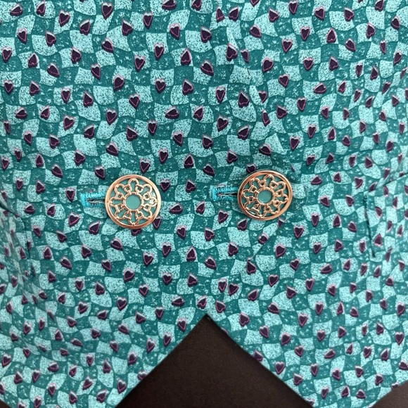 Handmade Teal Patterned Vest with Buttons Size‎ Medium - Picture 3 of 8